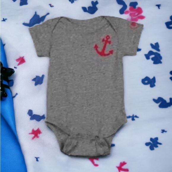 NEW Nickelodeon Baby Boys One Piece Gray Sailor Onsie Red Anchor Crotch Snaps - Picture 1 of 4